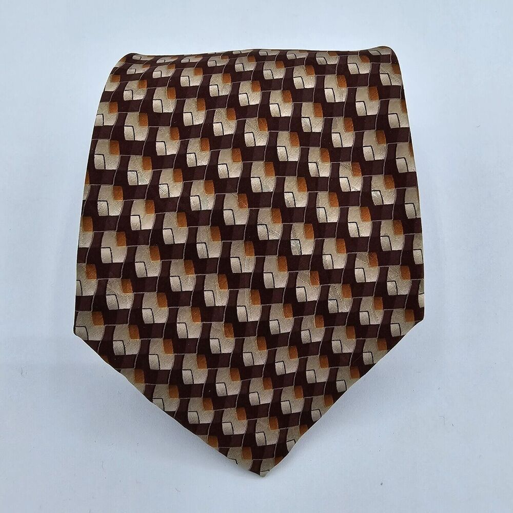 Necktie Mens Vintage Arrow Burgundy Tan Squared Neck Tie 58 X 4, 100% Silk